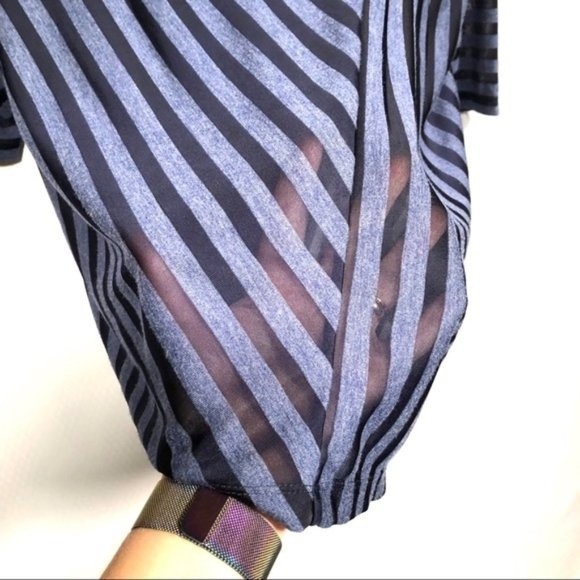 Navy & Blue Stripe Asymmetrical Semi Sheer Top - Picture 7 of 7